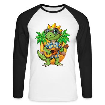 Lustige Eidechse Sommer Strand Sonnenbrille Hawaiianisch - Unisex Baseballshirt langarm - Weiß/Schwarz - Vorne - Nik (191cm)