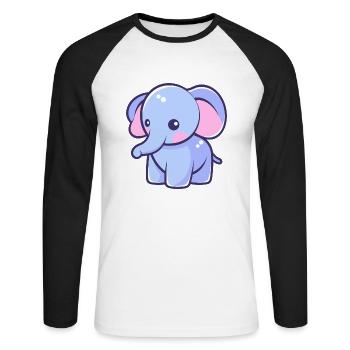 elefant niedlich glücklich kawaii cartoon clipart tier - Unisex Baseballshirt langarm - Weiß/Schwarz - Vorne - Nik (191cm)