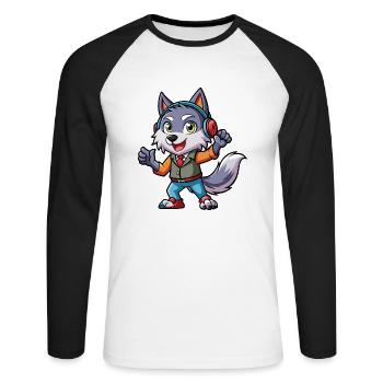 Wolf Lustige Zeichentrickfigur Kopfhörer Musik - Unisex Baseballshirt langarm - Weiß/Schwarz - Vorne - Nik (191cm)