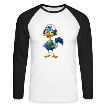 Emu Lustige Zeichentrickfigur Kopfhörermusik - Unisex Baseballshirt langarm - Weiß/Schwarz - Vorne - Nik (191cm)