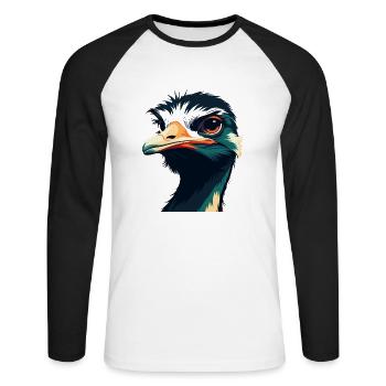 Strauß Cartoon Figur Buntes Haustier Tier - Unisex Baseballshirt langarm - Weiß/Schwarz - Vorne - Nik (191cm)