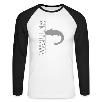 Waller fischen Nachtangeln Angler und Anglerin - Unisex Baseballshirt langarm - Weiß/Schwarz - Vorne - Nik (191cm)