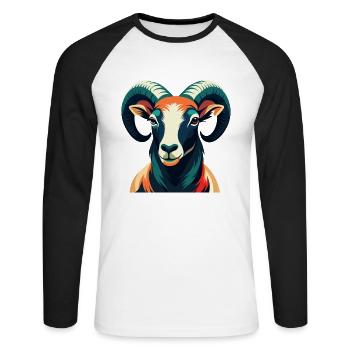 Ram Cartoon Figur Buntes Haustier Tier - Unisex Baseballshirt langarm - Weiß/Schwarz - Vorne - Nik (191cm)