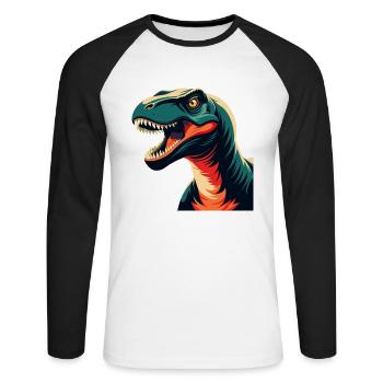 Dinosaur Cartoon Character Colorful Pet Animal - Unisex Long Sleeve Baseball T-Shirt - white/black - Front - Nik (191cm)