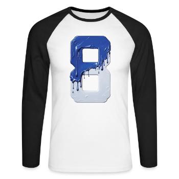 NR. 8 NUMMER 8 BLAU WEIß 8. GEBURTSTAG - Unisex Baseballshirt langarm - Weiß/Schwarz - Vorne - Nik (191cm)