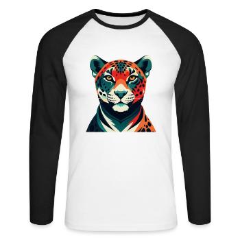 Leopard Cartoon Figur Buntes Haustier Tier - Unisex Baseballshirt langarm - Weiß/Schwarz - Vorne - Nik (191cm)