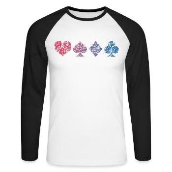 Kartenspiel Kritzelei Schafkopf Kartenspieler - Unisex Baseballshirt langarm - Weiß/Schwarz - Vorne - Nik (191cm)