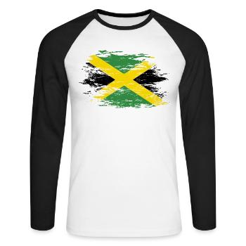 Drapeau de la Jamaïque utilisé - T-shirt baseball manches longues Homme - blanc/noir - Devant - Nik (191cm)