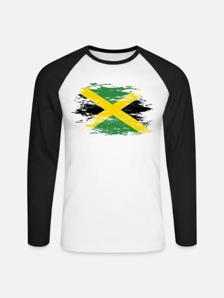Jamaica flag used - Unisex Long Sleeve Baseball T-Shirt - white/black