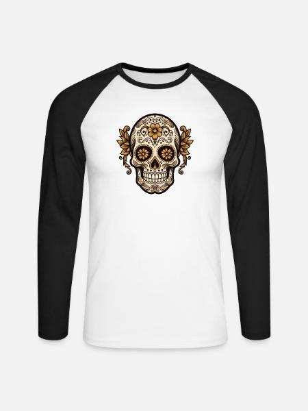 Calavera Sugar Skull - Unisex Baseballshirt langarm - Weiß/Schwarz