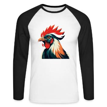 Chicken Cartoon Character Colorful Pet Animal - Unisex Long Sleeve Baseball T-Shirt - white/black - Front - Nik (191cm)