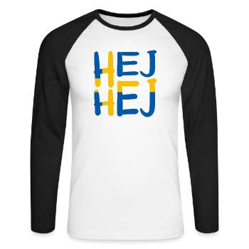 HEJ HEJ SCHWEDEN - Unisex Baseballshirt langarm - Weiß/Schwarz - Vorne - Nik (191cm)