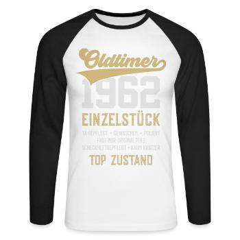 64. GEBURTSTAG OLDTIMER 1962 - Unisex Baseballshirt langarm - Weiß/Schwarz - Vorne - Nik (191cm)