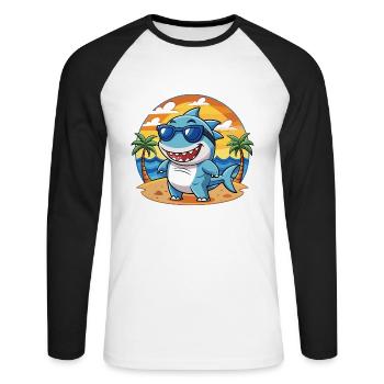 Shark Funny Cartoon Summer Beach Sunglasses - Unisex Long Sleeve Baseball T-Shirt - white/black - Front - Nik (191cm)