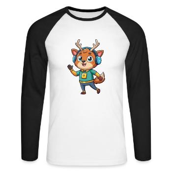 Hirsch Lustige Cartoon Figur Kopfhörer Musik - Unisex Baseballshirt langarm - Weiß/Schwarz - Vorne - Nik (191cm)