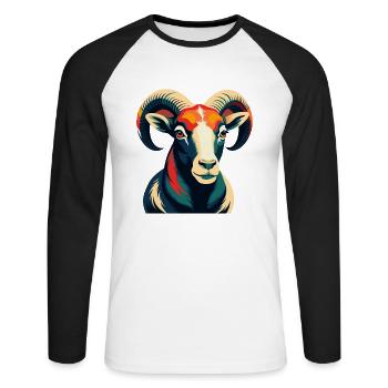 Ram Cartoon Figur Buntes Haustier Tier - Unisex Baseballshirt langarm - Weiß/Schwarz - Vorne - Nik (191cm)