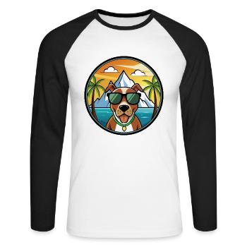 Mountain Cur Hund Rasse Cartoon Sonnenbrille Strand - Unisex Baseballshirt langarm - Weiß/Schwarz - Vorne - Nik (191cm)