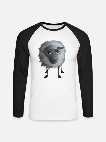 Gelangweiltes Schaf - Flauschige Illustration - Unisex Baseballshirt langarm - Weiß/Schwarz