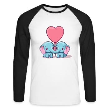 Elefanten Kawaii Cartoon Haustier spielt mit Luftballons - Unisex Baseballshirt langarm - Weiß/Schwarz - Vorne - Nik (191cm)