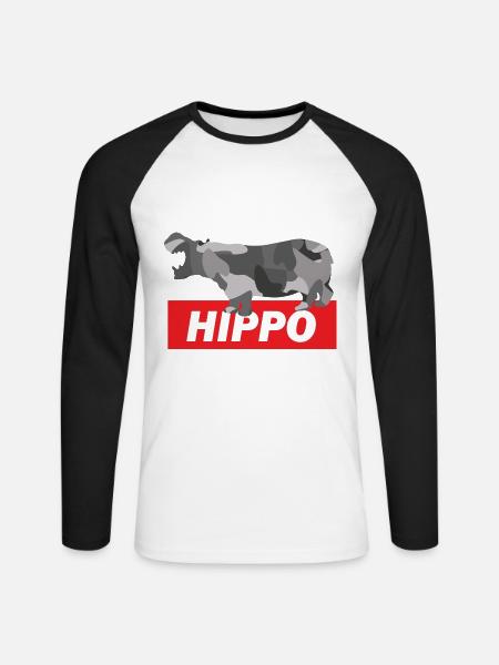 Gemütliches Flusspferd Savanne - Unisex Baseballshirt langarm - Weiß/Schwarz
