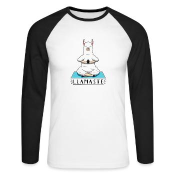 Llama Yoga - Unisex Baseballshirt langarm - Weiß/Schwarz - Vorne - Nik (191cm)