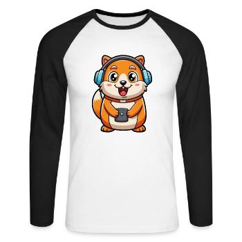 Hamster Lustige Zeichentrickfigur Kopfhörer Musik - Unisex Baseballshirt langarm - Weiß/Schwarz - Vorne - Nik (191cm)
