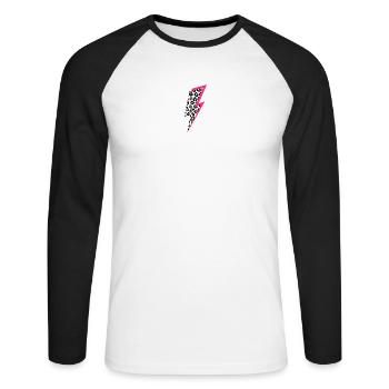 Blitz Leoparden Muster Pastellfarben mit Neon-Pink - Unisex Baseballshirt langarm - Weiß/Schwarz - Vorne - Nik (191cm)