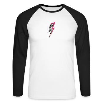Blitz Leoparden Muster Pastellfarben mit Neon-Pink - Unisex Baseballshirt langarm - Weiß/Schwarz - Vorne - Nik (191cm)