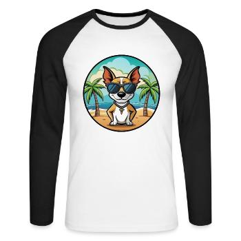 Decker Rat Terrier Hunderasse Cartoon Sonnenbrille - Unisex Baseballshirt langarm - Weiß/Schwarz - Vorne - Nik (191cm)