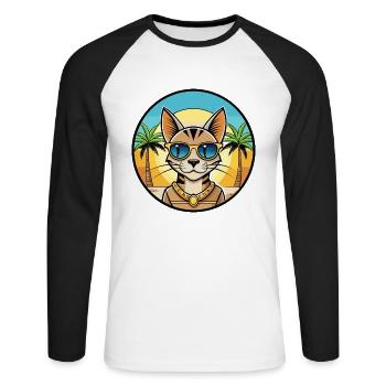 Arabische ägyptische Mau-Katzenrasse Cartoon-Sonnenbrille - Unisex Baseballshirt langarm - Weiß/Schwarz - Vorne - Nik (191cm)