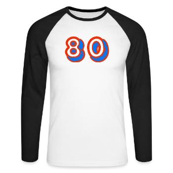 80. 80 JAHRE. 80-JÄHRIGES JUBILÄUM. 80. GEBURTSTAG. - Unisex Baseballshirt langarm - Weiß/Schwarz - Vorne - Nik (191cm)