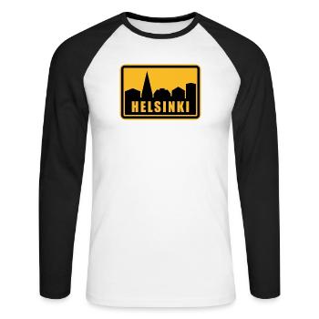 Helsinki - Unisex Baseballshirt langarm - Weiß/Schwarz - Vorne - Nik (191cm)