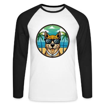Cao De Castro Laboreiro Hunderasse Cartoon Strand - Unisex Baseballshirt langarm - Weiß/Schwarz - Vorne - Nik (191cm)