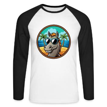 Cheval Drôle Dessin Animé Plage D’été Lunettes De Soleil Cool - T-shirt baseball manches longues Homme - blanc/noir - Devant - Nik (191cm)