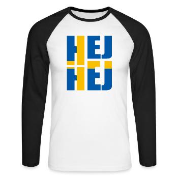 SCHWEDISCH HEJ HEJ SCHWEDEN - Unisex Baseballshirt langarm - Weiß/Schwarz - Vorne - Nik (191cm)