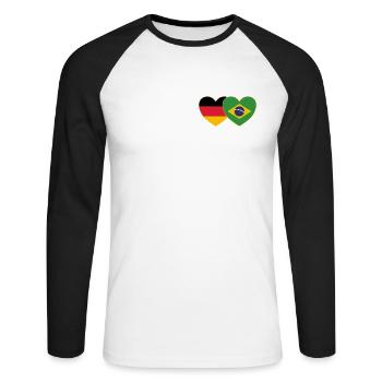 Brasilien Deutschland Flagge Herz - Unisex Baseballshirt langarm - Weiß/Schwarz - Vorne - Nik (191cm)