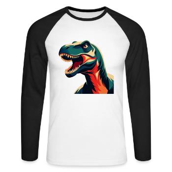 Dinosaur Cartoon Character Colorful Pet Animal - Unisex Long Sleeve Baseball T-Shirt - white/black - Front - Nik (191cm)