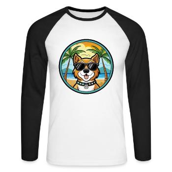 Cao De Castro Laboreiro Hunderasse Cartoon Strand - Unisex Baseballshirt langarm - Weiß/Schwarz - Vorne - Nik (191cm)