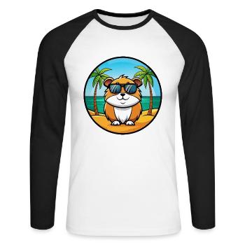 Cochon d’Inde Drôle Dessin Animé Plage Été Lunettes de soleil - T-shirt baseball manches longues Homme - blanc/noir - Devant - Nik (191cm)