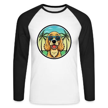 Englischer Cocker Spaniel Hunderasse Cartoon Beach - Unisex Baseballshirt langarm - Weiß/Schwarz - Vorne - Nik (191cm)