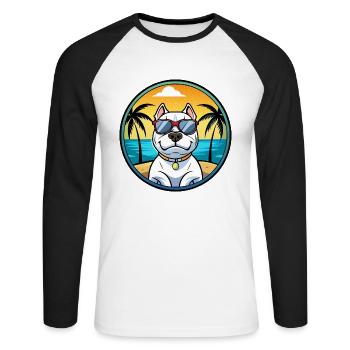 Dogue Argentino Chien Race Dessin Animé Lunettes De Soleil Plage - T-shirt baseball manches longues Homme - blanc/noir - Devant - Nik (191cm)