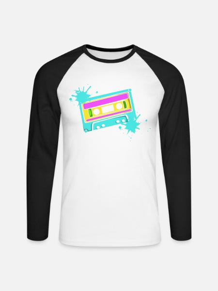 Kassette - Unisex Baseballshirt langarm - Weiß/Schwarz