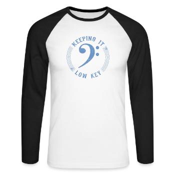 Bass Clef Blue - Symbole Musical Vintage - T-shirt baseball manches longues Homme - blanc/noir - Devant - Nik (191cm)