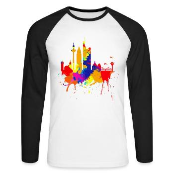 Francfort Skyline Couleurs Colorées Peinture Art Amour - T-shirt baseball manches longues Homme - blanc/noir - Devant - Nik (191cm)