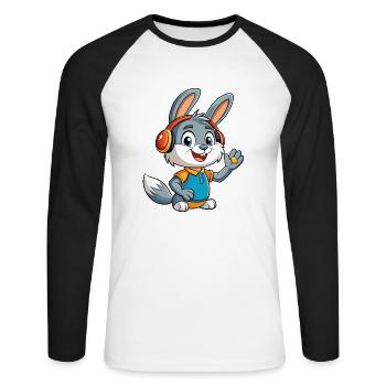 Kaninchen Lustige Cartoon Figur Kopfhörer Musik - Unisex Baseballshirt langarm - Weiß/Schwarz - Vorne - Nik (191cm)