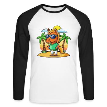 Cheval Drôle Dessin Animé Plage Été Lunettes de soleil - T-shirt baseball manches longues Homme - blanc/noir - Devant - Nik (191cm)
