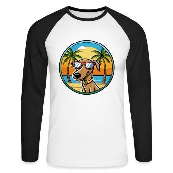 Plott Hound Hund Rasse Cartoon Sonnenbrille Strand - Unisex Baseballshirt langarm - Weiß/Schwarz - Vorne - Nik (191cm)