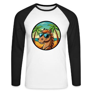Cheval Drôle Dessin Animé Plage D’été Lunettes De Soleil Cool - T-shirt baseball manches longues Homme - blanc/noir - Devant - Nik (191cm)