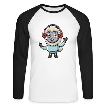Schaf Lustige Zeichentrickfigur Kopfhörer Musik - Unisex Baseballshirt langarm - Weiß/Schwarz - Vorne - Nik (191cm)
