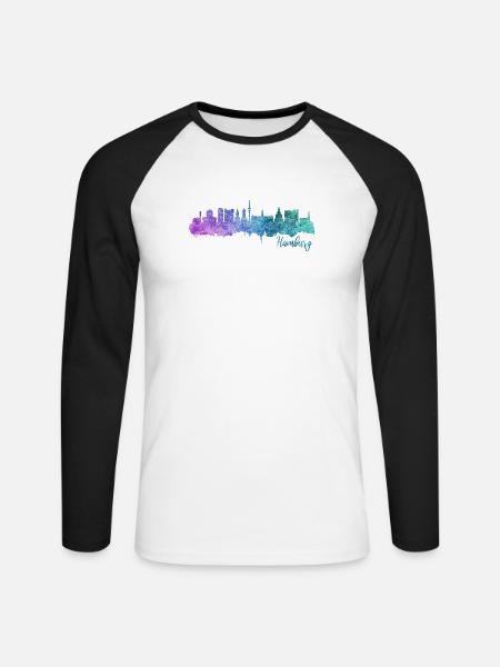 Hamburg Skyline - Unisex Baseballshirt langarm - Weiß/Schwarz